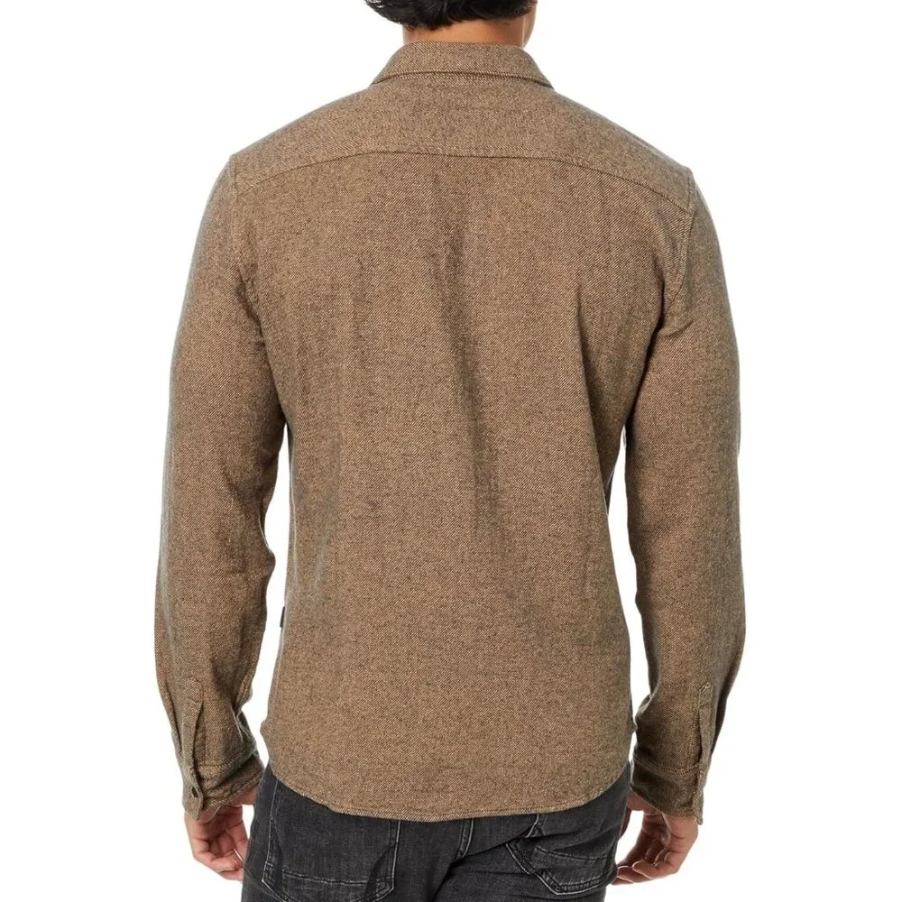 John Varvatos Men's Dario Brushed Melange LS Snap Front Pocket Overshirt Umber - Picture 3 of 4